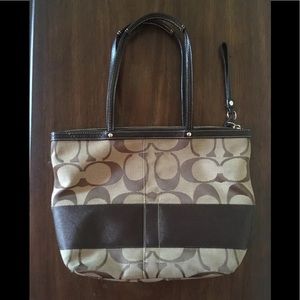 Coach Bag Signature Stripe Brown Handbag Medium